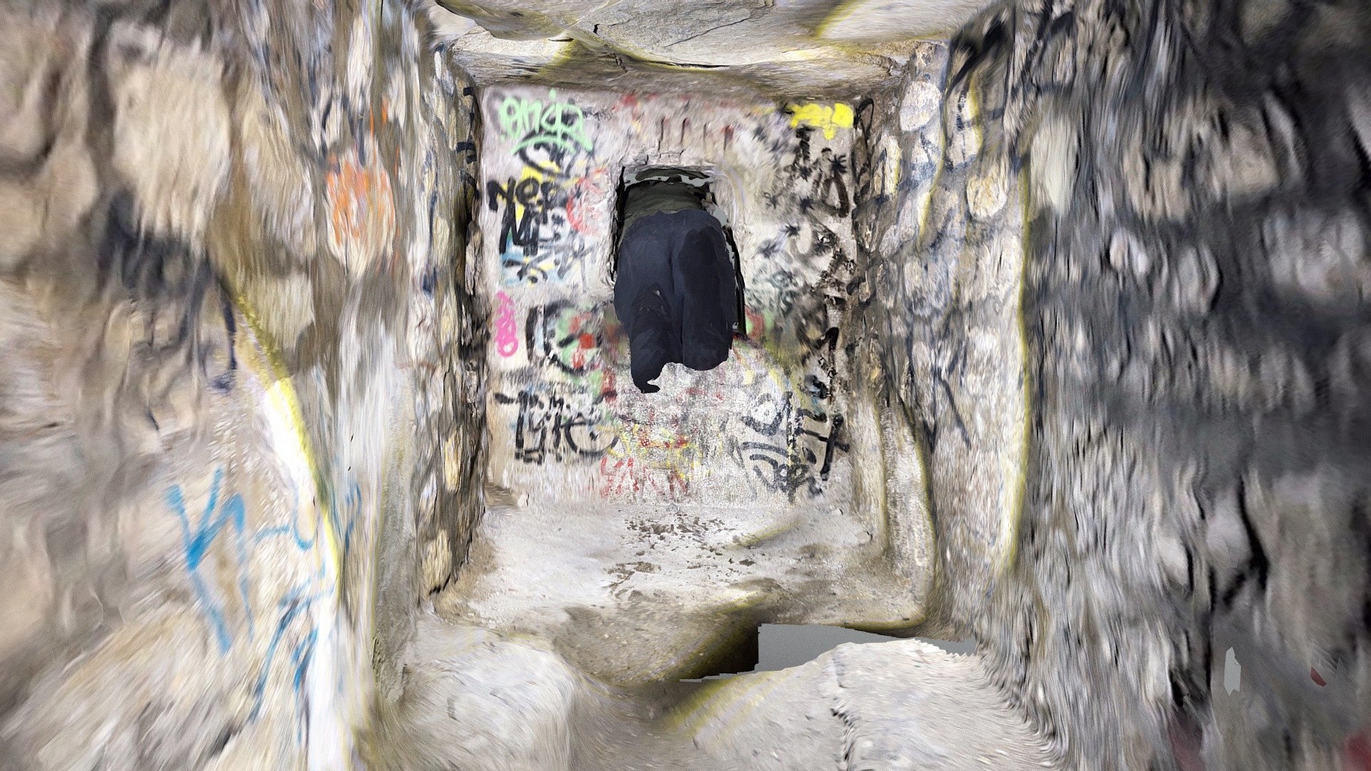 Paris catacombs - Seb entering a squeeze