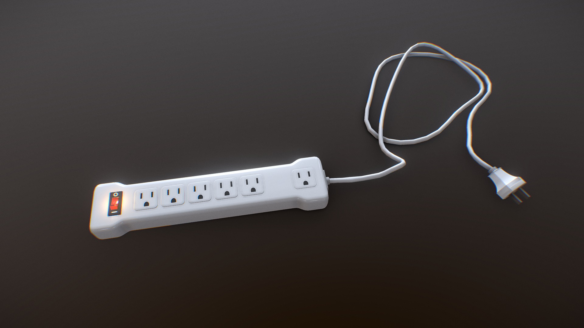 3D model American 110V Power Strip - This is a 3D model of the American 110V Power Strip. The 3D model is about a white usb cable.