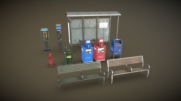 Street Elements Collection 2 - Low Poly 3D Model