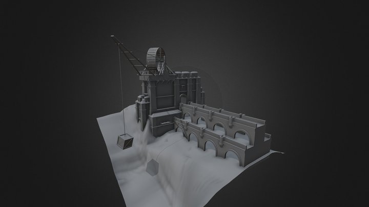 Medieval Bridge and crane 3D Model