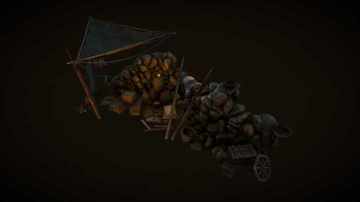 Top down low poly medieval camp 3D Model