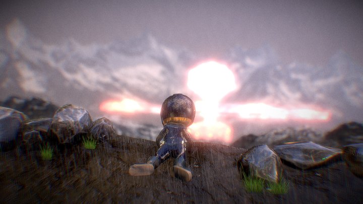 Nuclear Explosion Scene in the Rain 3D Model