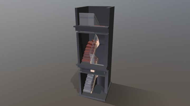 Wood, Steel & Glass Winder Stair 3D Model