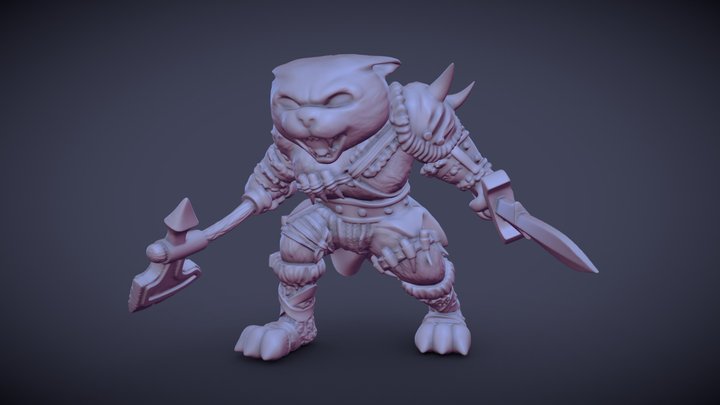 Feline Barbarian Warrior 3D Model