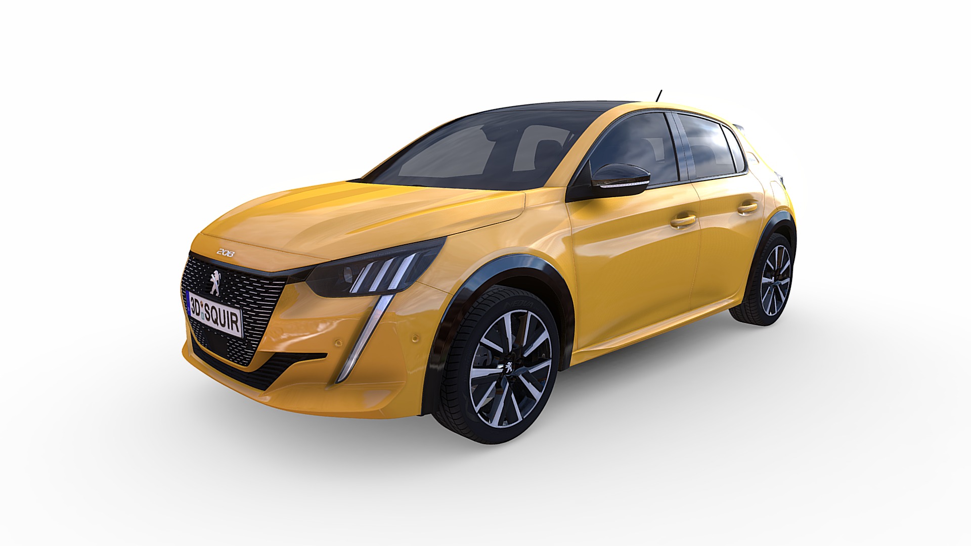 3D model Peugeot 208 2020 - This is a 3D model of the Peugeot 208 2020. The 3D model is about a yellow car with a white background.