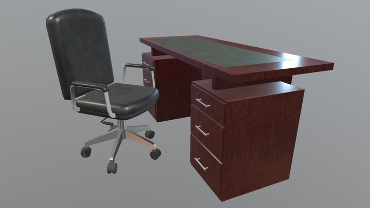 Low poly office desk & chair 3D Model