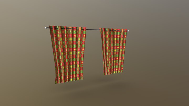 Christmas Double Curtains 3D Model