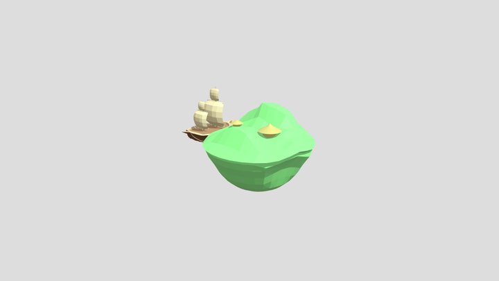 Village Island and Flying Ship 3D Model