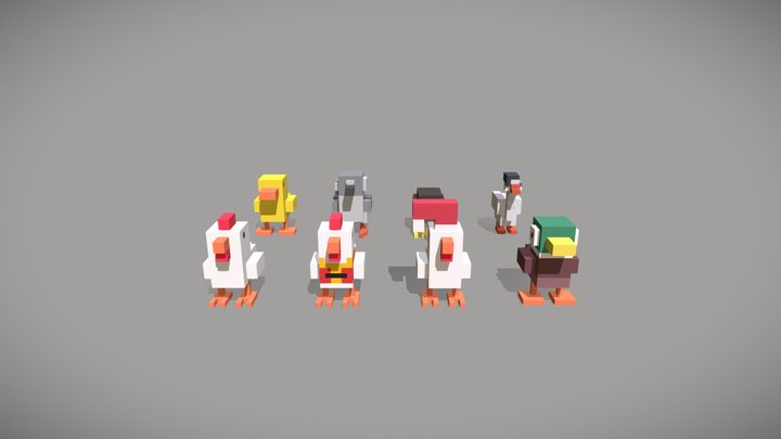 Voxel Pack of 8 birds for video games 3D Model
