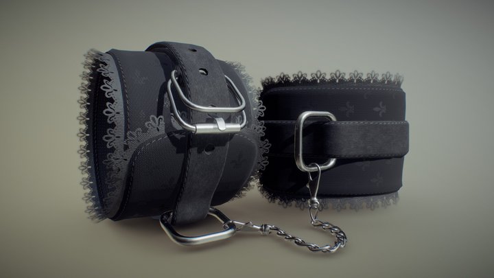 Black fabric hand cuffs bondage 3D Model