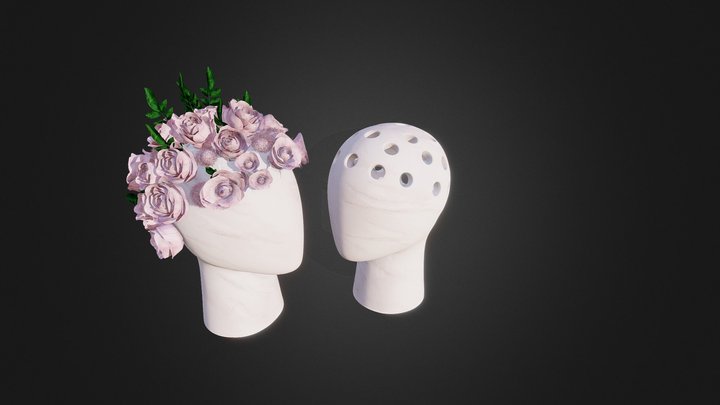 Human Head Shape Flower Vase 3D Model