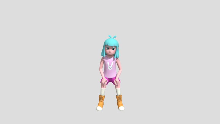 Pink Girl - Sitting Idle 3D Model