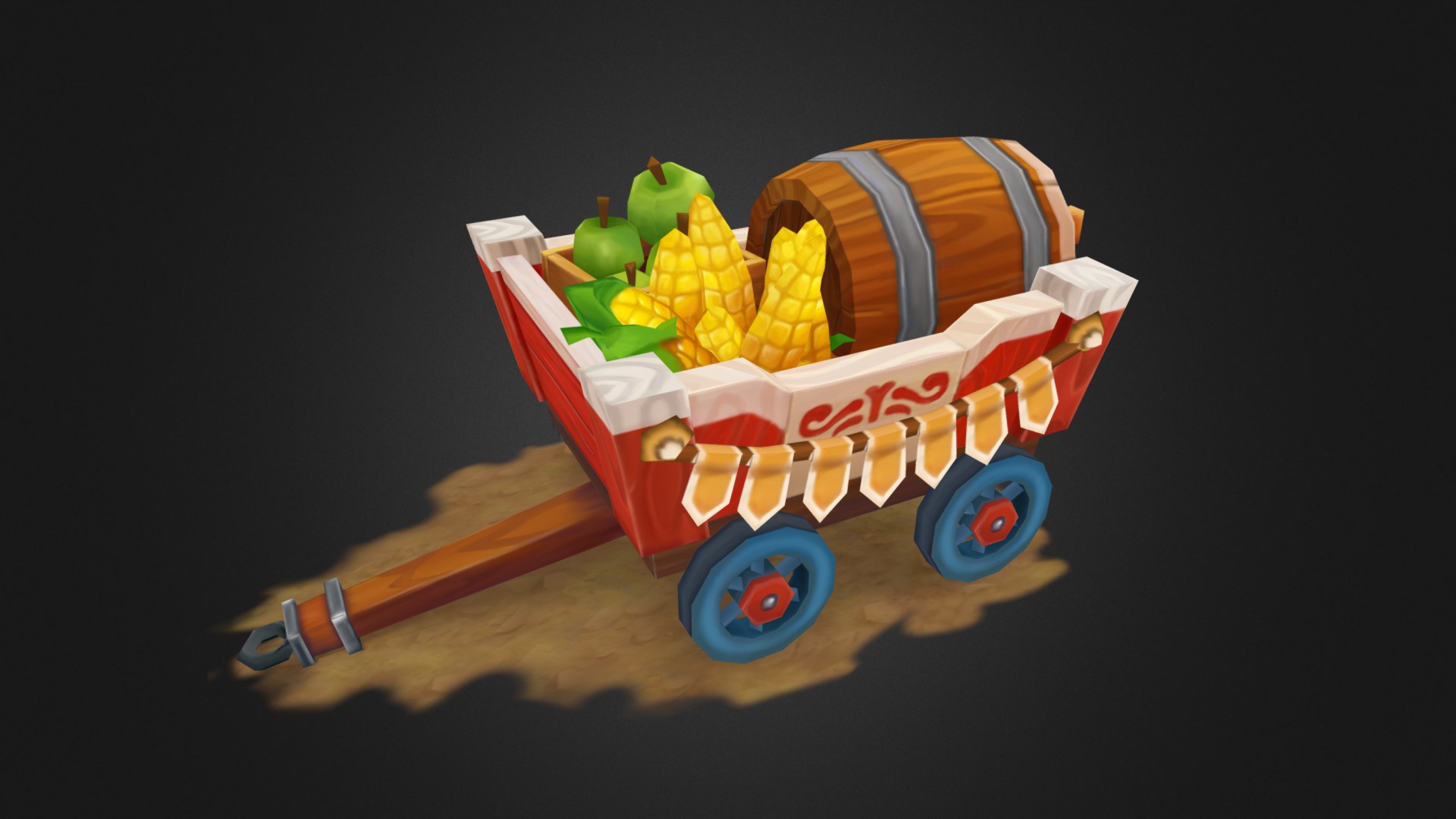 3D model telega - This is a 3D model of the telega. The 3D model is about a toy train with fruit on top.
