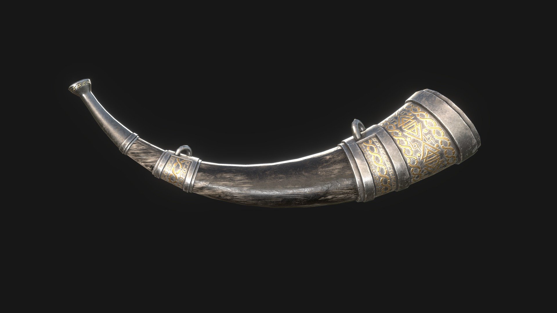 Viking War Horn - Decorated/Black