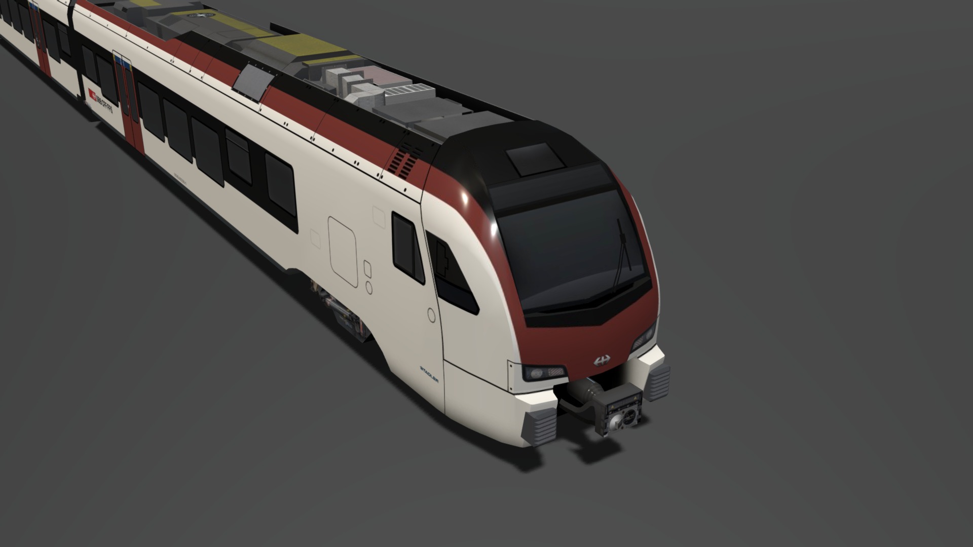 3D model STADLER FLIRT3 – SBB CFF FFS - This is a 3D model of the STADLER FLIRT3 - SBB CFF FFS. The 3D model is about a white and red train.