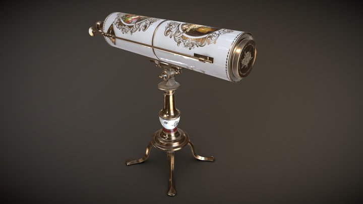 Realistic Antique Reflecting Telescope 3D Model