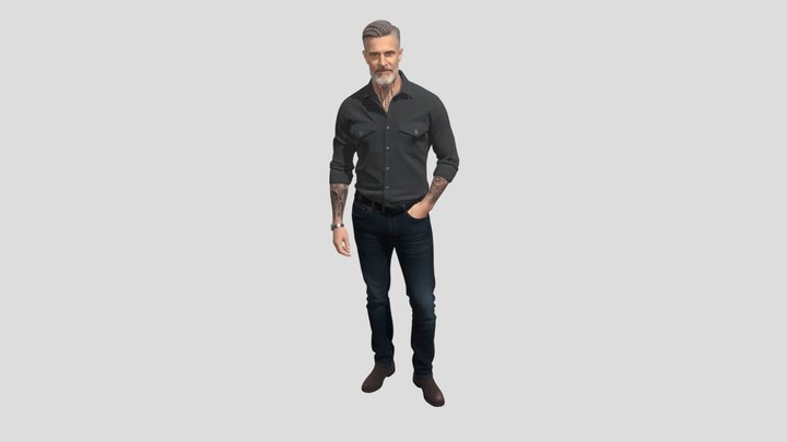 Tattooed Gentleman in Dark Shirt and Jeans – Free 3D Model STL