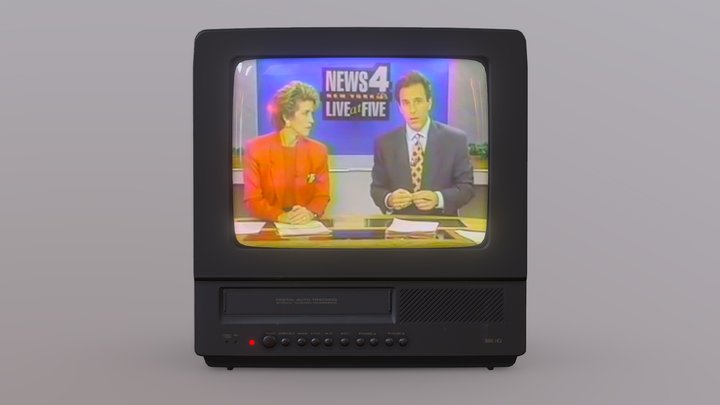 Vintage Television With VHS Video 3D Model