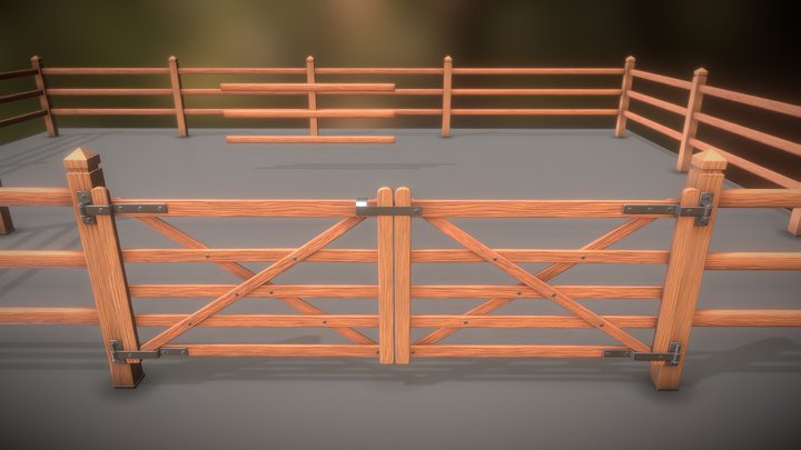 Pine Wood Fence with Door High-Poly 3D Model