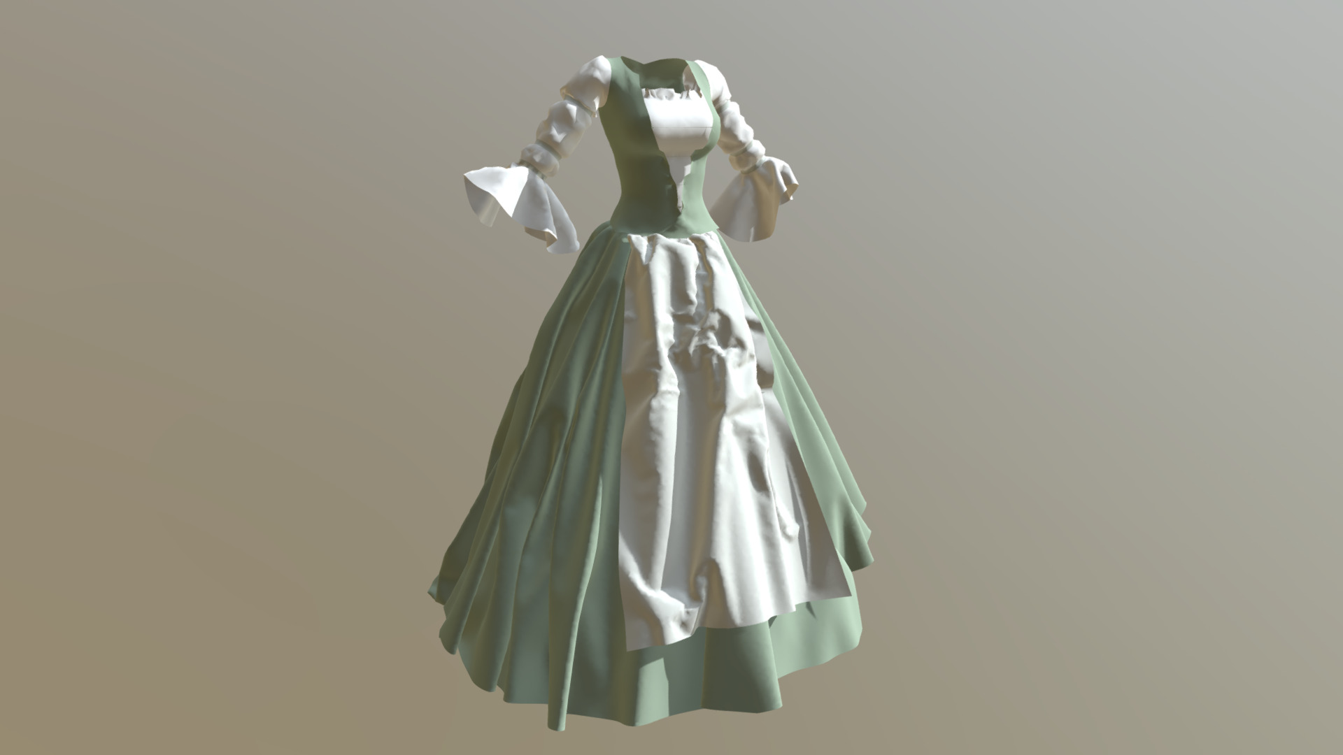 3D model Classic Dress – Marvelous Designer - This is a 3D model of the Classic Dress - Marvelous Designer. The 3D model is about a mannequin wearing a white dress and a white shirt.