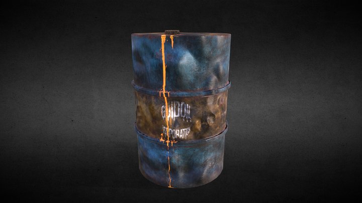 Grimy, beaten-up oil drum 3D Model