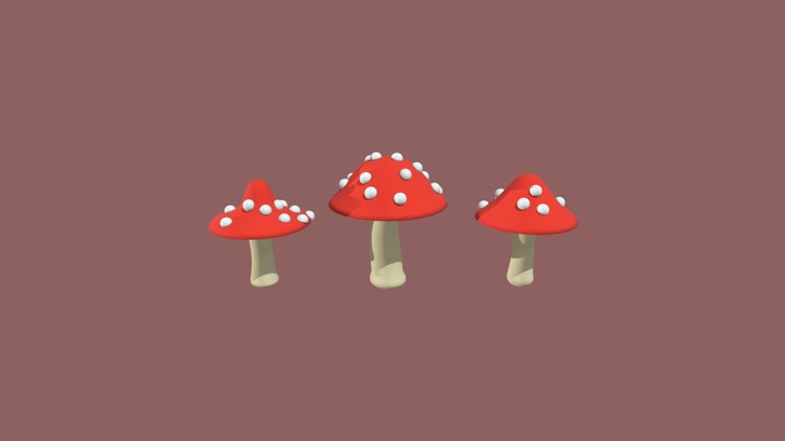 Cartoon Mushrooms (low-poly) 3D Model