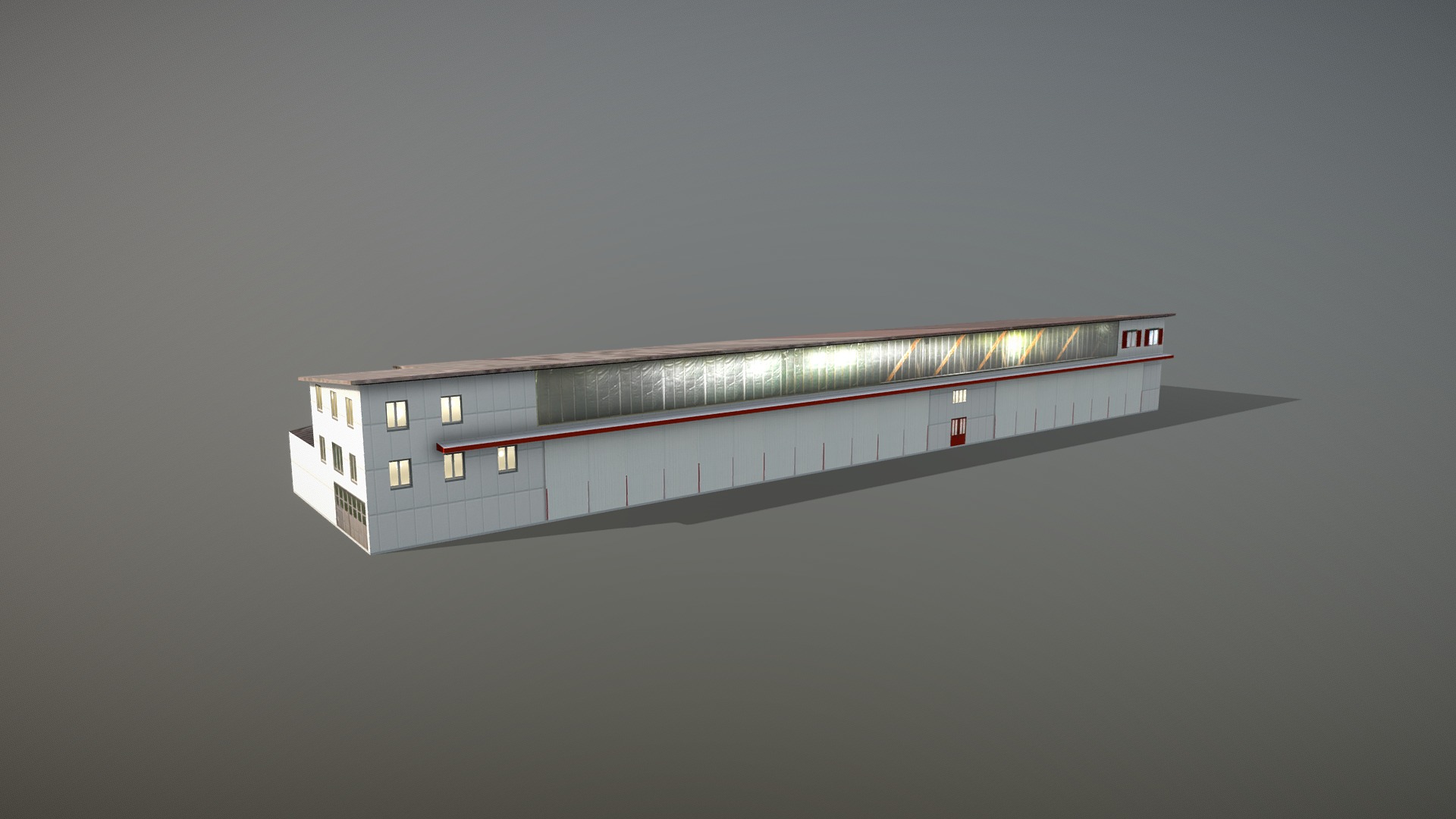 3D model LSZB Hangar IV - This is a 3D model of the LSZB Hangar IV. The 3D model is about a building with lights on.