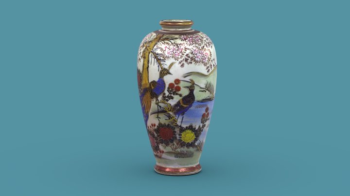 Vintage 1920's Japanese Satsuma Vase 3D Model