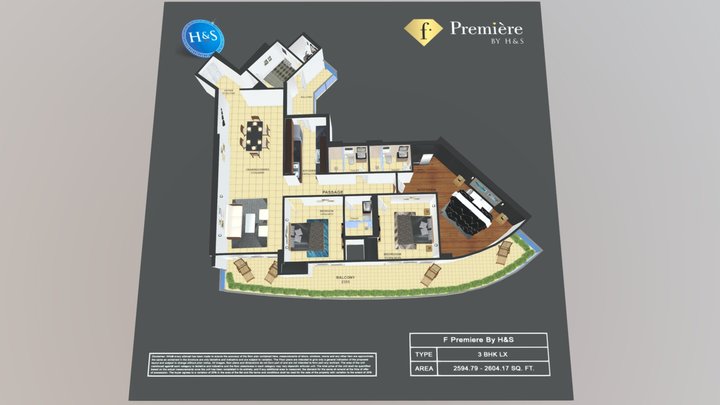 F Premiere By H&S - 3 BHK LX 3D Model