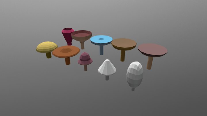Low Poly Mushrooms 3D Model