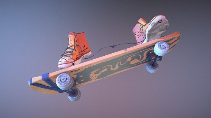 Skaytbord and sneakers 3D Model