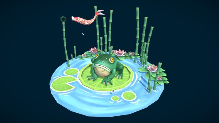 Toad on lily pad 3D Model