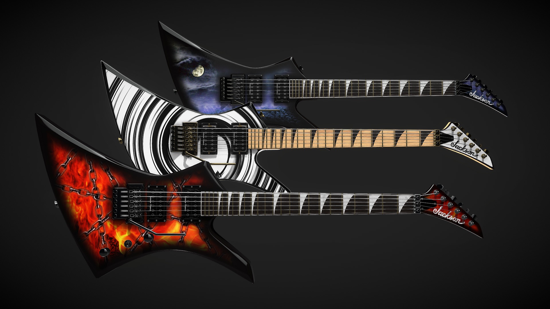 3D model Electric guitar Jackson Kelly 3 skins - This is a 3D model of the Electric guitar Jackson Kelly 3 skins. The 3D model is about a guitar with flames.