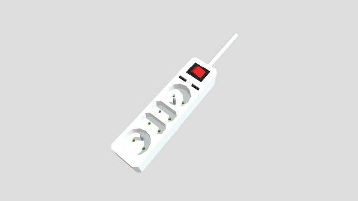 4-Outlet Power Strip With USB-A Charging 3D Model