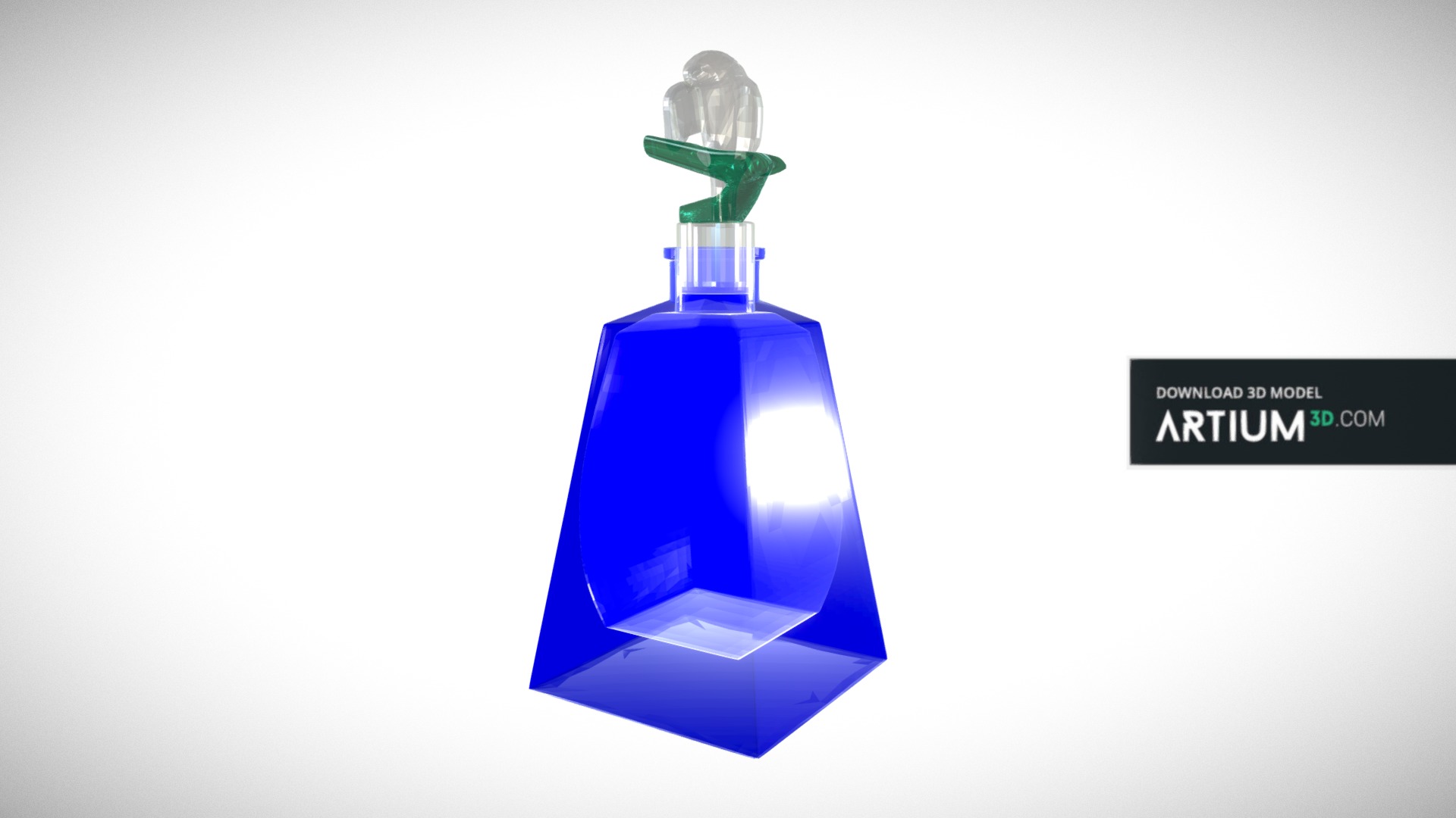3D model Bottle for perfume – Murano 80. years - This is a 3D model of the Bottle for perfume – Murano 80. years. The 3D model is about a blue plastic water bottle.