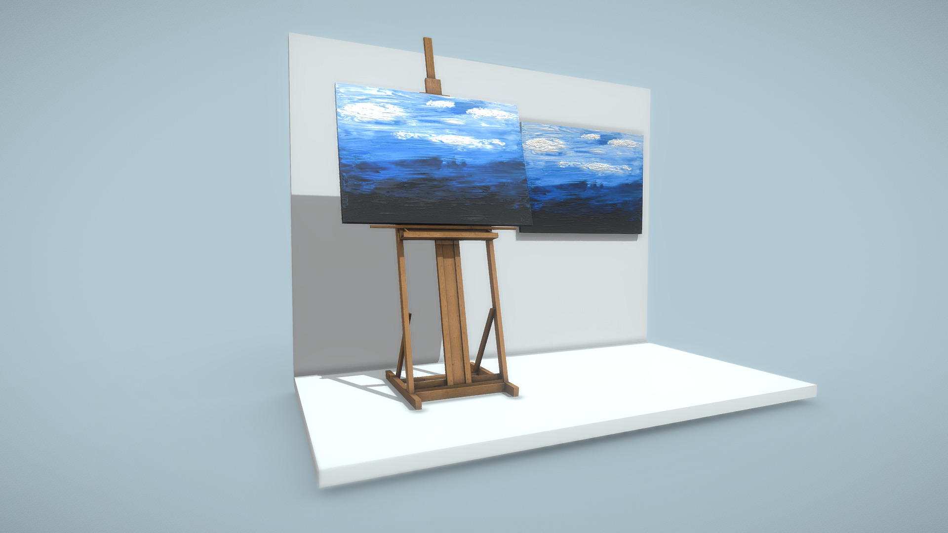 3D model Oil Painting – Clouds - This is a 3D model of the Oil Painting - Clouds. The 3D model is about a painting on a stand.