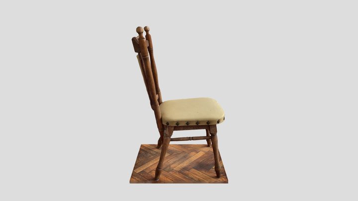 Antique wooden chair with leather seating 3D Model