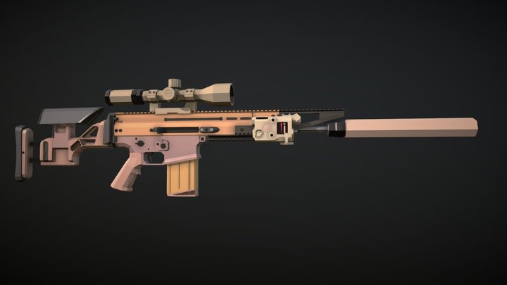 Low-Poly FN SCAR-H, SF inspired attachments 3D Model