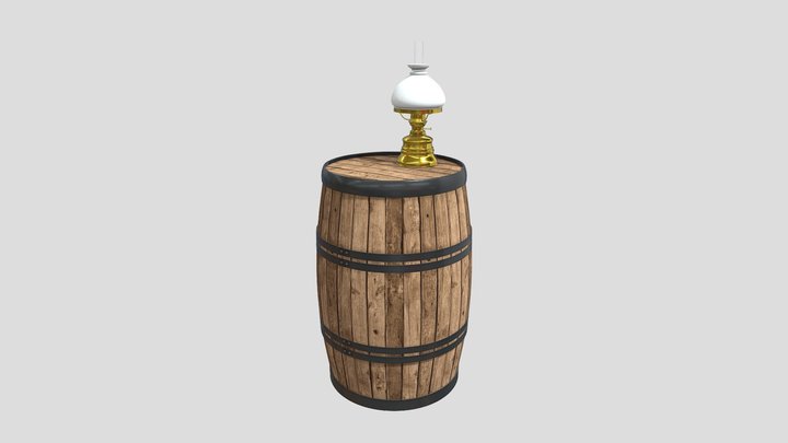 Barrel and Oil Lamp - Colonial Style 3D Model