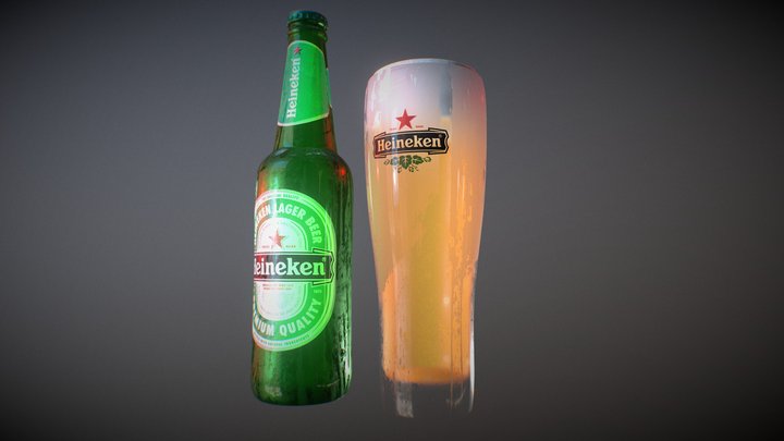 Heineken Beer and Glass 3D Model