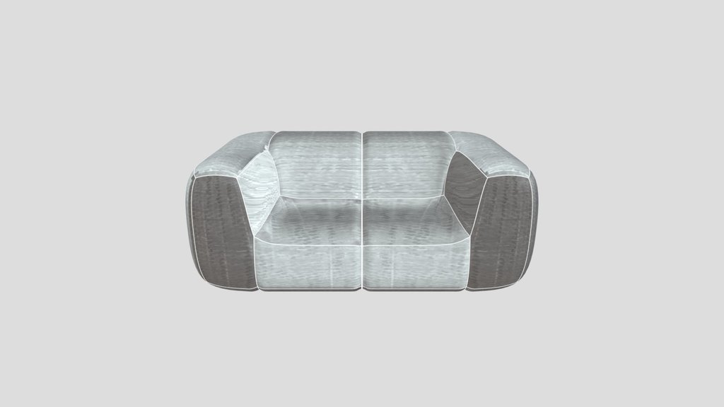 Fluffy Gray White Fabric Couch Two Seater