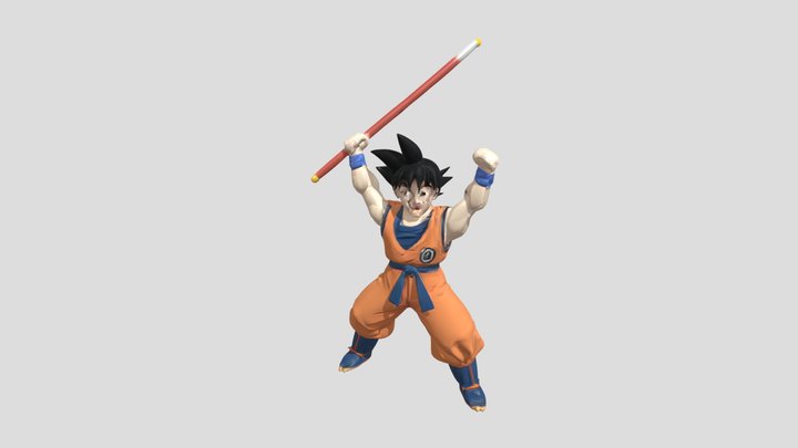 Animated martial artist with a staff 3D Model