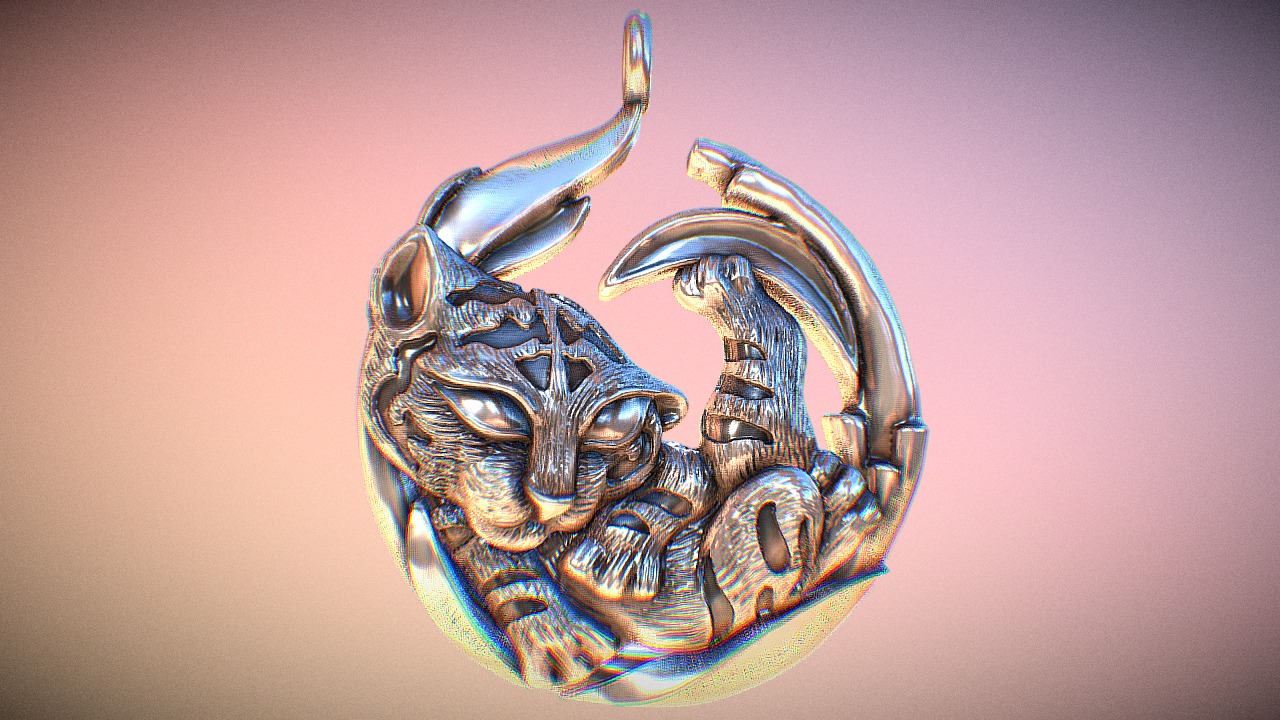 3D model Little Tiger - This is a 3D model of the Little Tiger. The 3D model is about a metal mask with a face.