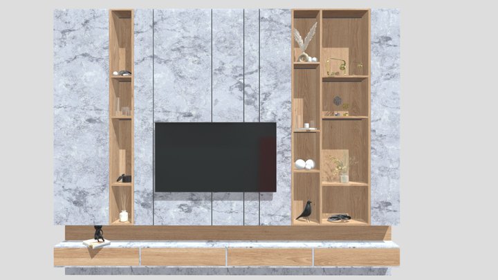 Tv Wall With Decoration 3D Model