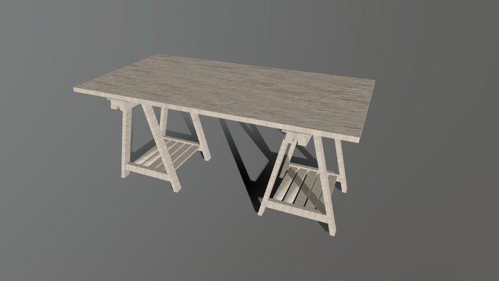 Wooden Table Low Polygon 3D Model