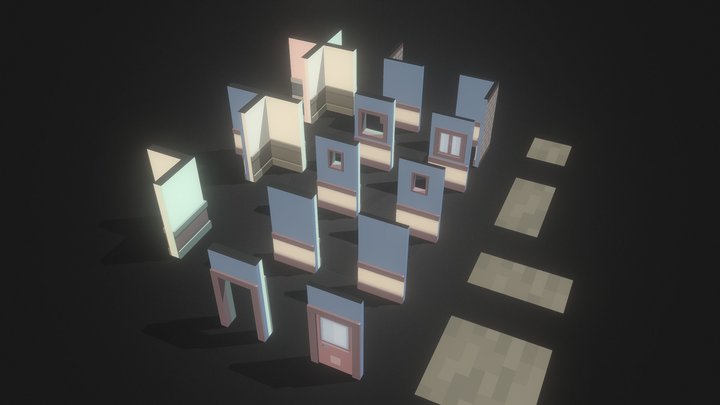 Lowpoly Modular Walls 3D Model