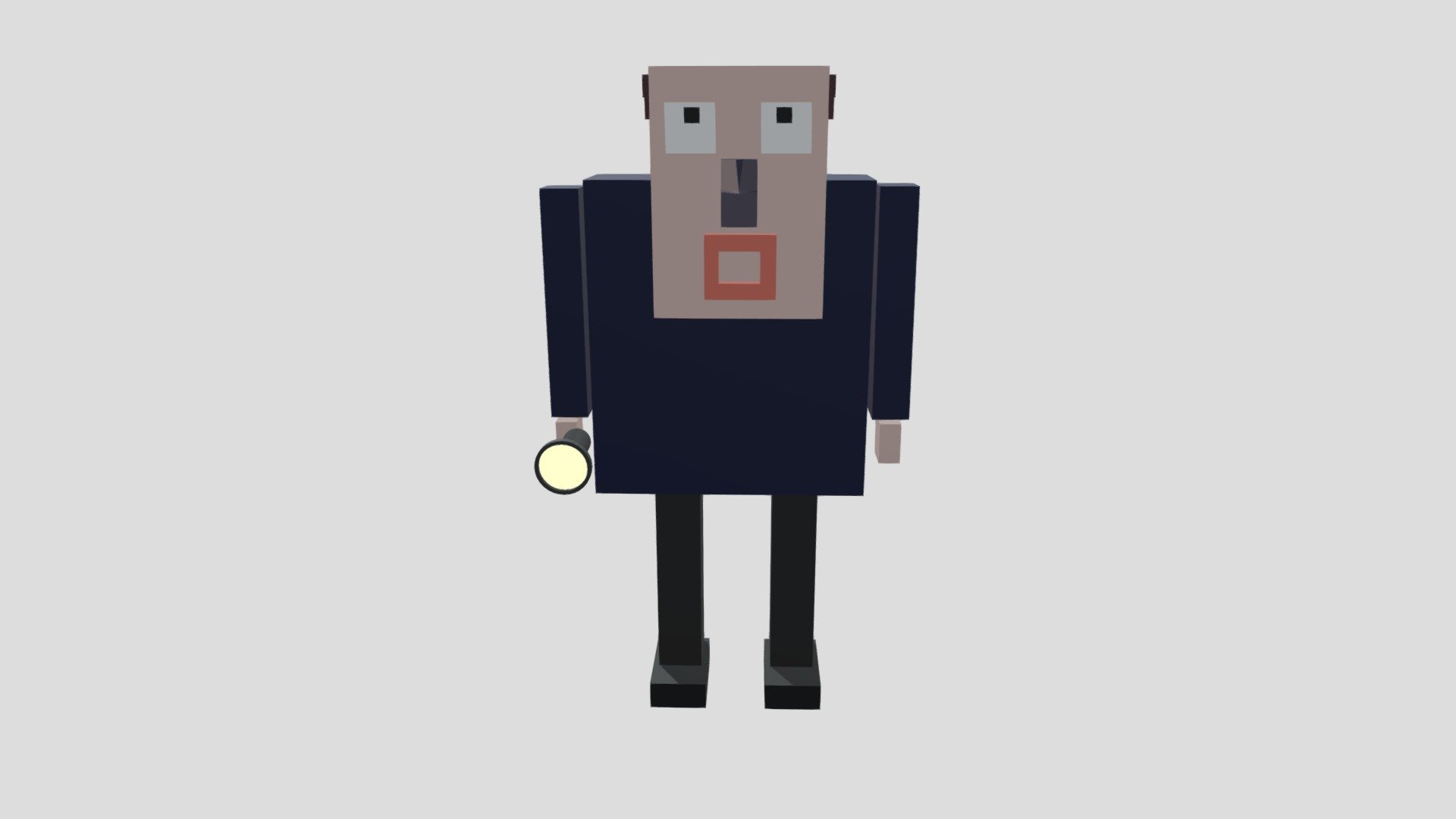 Low poly old man with  glowing flashlight.