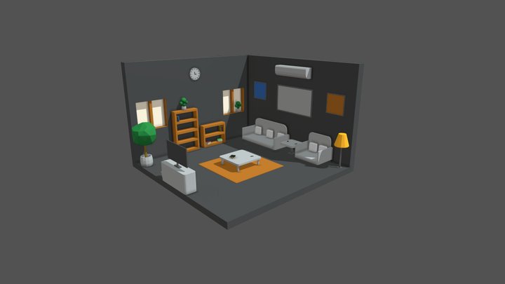 Low poly Isometric Living Room 3D Model