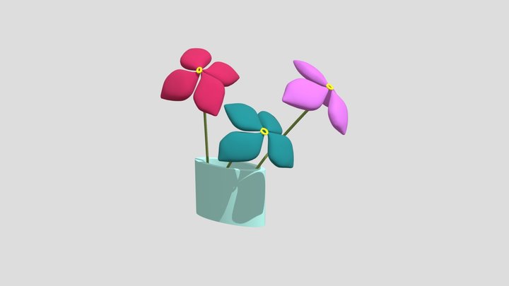 Flowers cartoon style in vase for metaverse 3D Model
