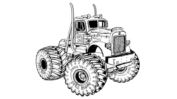 Monster Truck Coloring Page – Free 3D Model STL